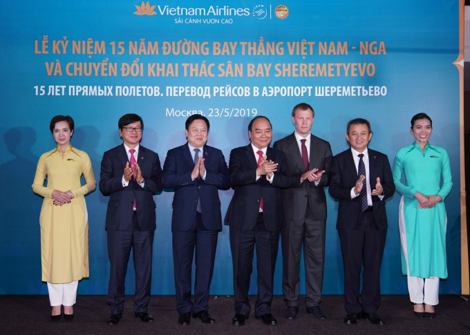 Thủ tướng Nguyễn Xuân Phúc dự lễ Vietnam Airlines kỷ niệm 15 năm đường bay thẳng Việt Nam – Nga. Ảnh: Vietnam Airlines cung cấp.
