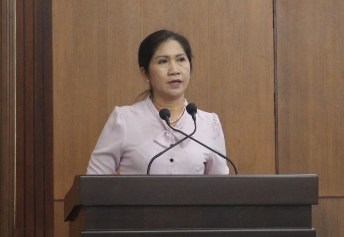Bà Tôn Thị Ngọc Hạnh – TUV, Phó Chủ tịch UBND tỉnh phát biểu tại cuộc họp.