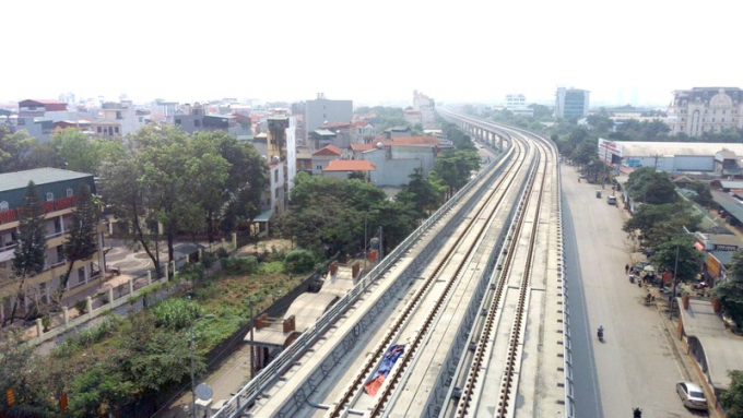 Đoạn trên cao của tuyến đường sắt Nhổn – ga Hà Nội.