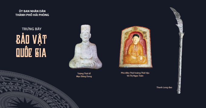 Bảo vật quốc gia gồm Tượng Thái tổ Mạc Đăng Dung; Phù điêu Thái hoàng Thái hậu Vũ Thị Ngọc Toàn được trưng bày tại chùa cổ Trà Phương, huyện Kiến Thụy.