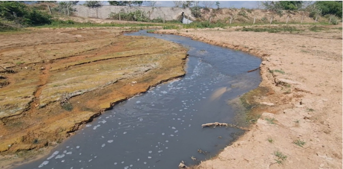 Nước xả thải gây ô nhiễm tại khu vực nhà máy của Công ty TNHH Thương mại chế biến Nông lâm sản Đường Vạn Phát.