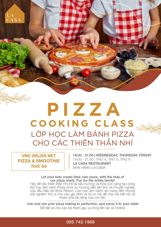 Lớp học làm bánh pizza do ALMA Resort tổ chức cho các du khách nhí