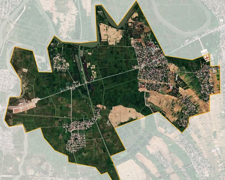 Ảnh vệ tinh xã Diễn Phúc, huyện Diễn Châu, tỉnh Nghệ An, nơi có 28 lô đất bán theo hình thức đấu giá vừa bị bỏ cọc (Ảnh: Satelite Map).