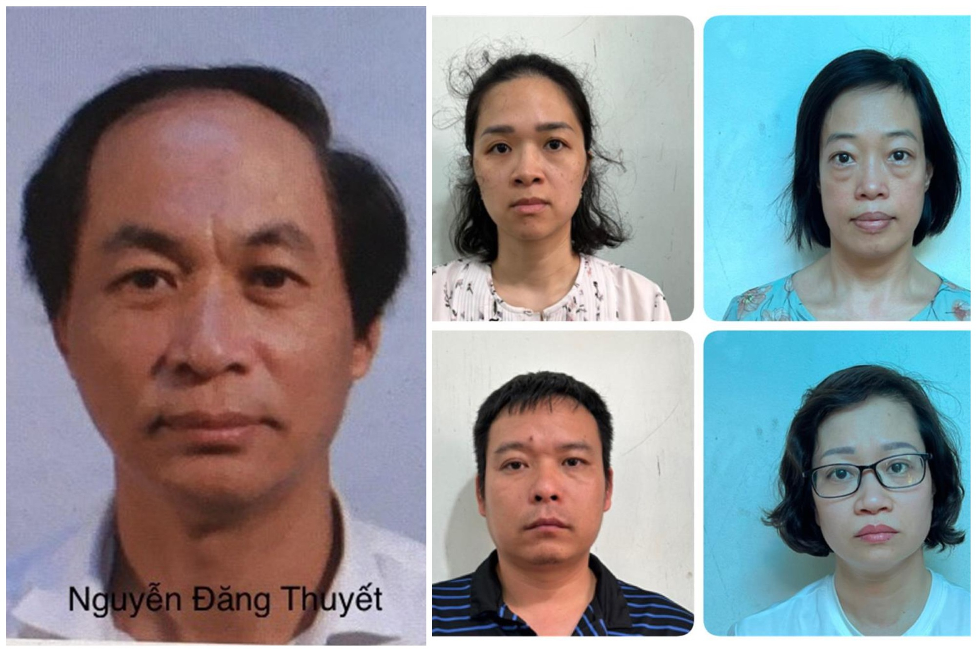 Nguyễn Đăng Thuyết (ảnh lớn) và một số bị can trong vụ án. Ảnh: Bộ Công an