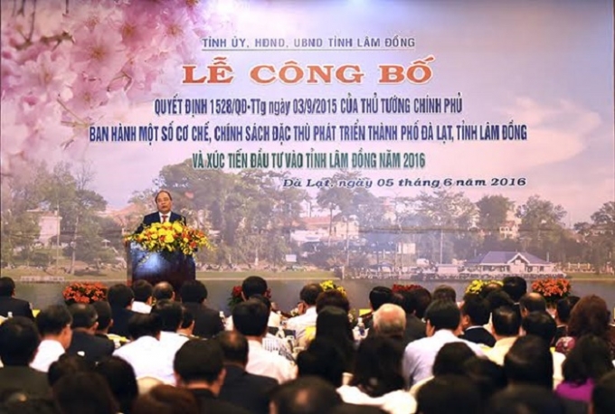 Thủ tướng dự hội nghị x&uacute;c tiến đầu tư v&agrave;o tỉnh L&acirc;m Đồng 2016.