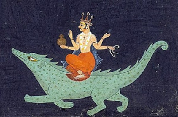 Makara h&igrave;nh c&aacute; sấu, vật cưỡi của thần Varuna. Nguồn: Tranh Ấn Độ.