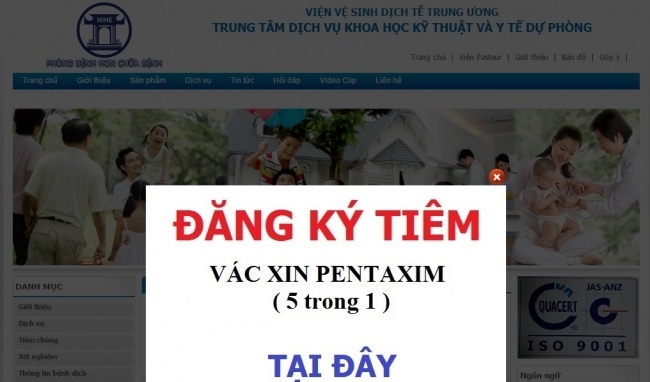 Website đăng k&yacute; trực tuyến vắc xin Pentaxim ng&agrave;y 29/6.&nbsp;