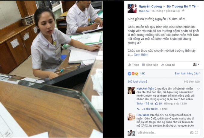 Facebooker Nguyễn Cường rất bức x&uacute;c trước th&aacute;i độ của nh&acirc;n vi&ecirc;n y tế Bệnh viện Việt Đức.  (Nguồn: Facebook).