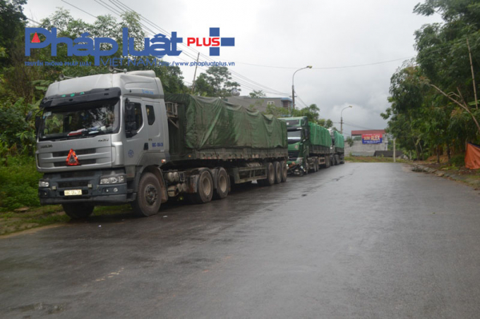 Lực lượng CSGT huyện Quang B&igrave;nh tạm giữ 8 xe tải chở quặng sắt.