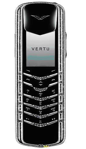Điện thoại&nbsp;Vertu Signature&nbsp;bằng v&agrave;ng được trang tr&iacute; bởi 644 vi&ecirc;n kim cương trắng v&agrave; 428 vi&ecirc;n kim cương đen.