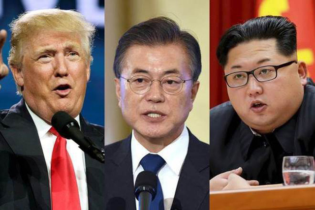 Từ tr&aacute;i qua phải: Tổng thống Donald Trump, Tổng thống Moon Jae-in, nh&agrave; l&atilde;nh đạo Kim Jong-un (Ảnh: Reuters)