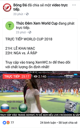 Nhiều fanpage tr&ecirc;n Youtube cũng livestream lễ khai mạc v&agrave; trận khai mạc FIFA World Cup 2018