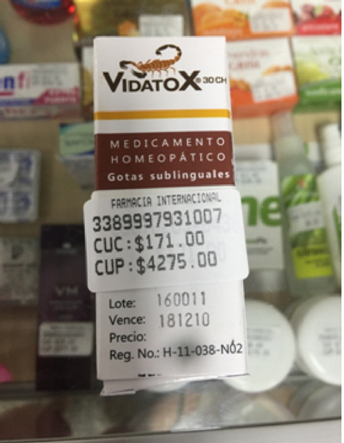 1 lọ Vidatox được ni&ecirc;m yết gi&aacute; 171 CUC tại Cửa h&agrave;ng Dược quốc tế.
