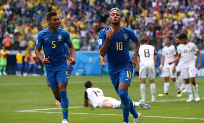 Niềm vui của Neymar khi anh c&oacute; b&agrave;n thắng đầu ti&ecirc;n ở World Cup 2018. Ảnh:&nbsp;Getty
