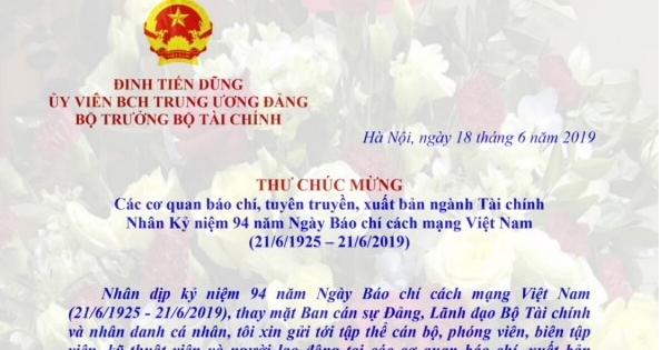 Bộ Trưởng Bộ Tài chính gửi thư chúc mừng ngày Báo chí cách mạng Việt Nam