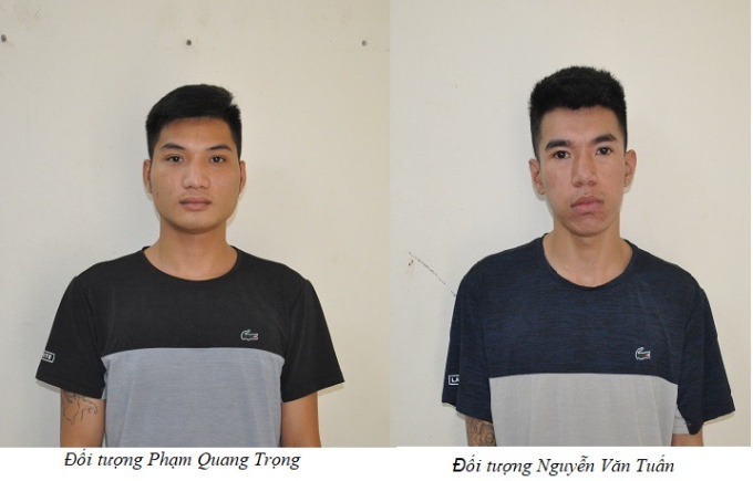 2 đối tượng Phạm Quang Trọng và Nguyễn Văn Tuấn tại cơ quan công an.