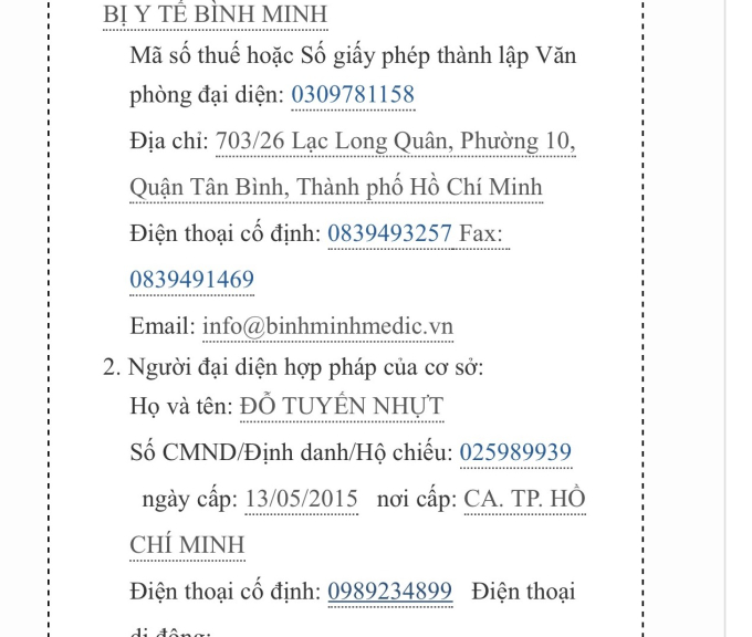 Công ty TNHH Thiết bị Y tế Bình Minh có địa chỉ tại phường 14, quận Tân Bình, TP. Hồ Chí Minh.