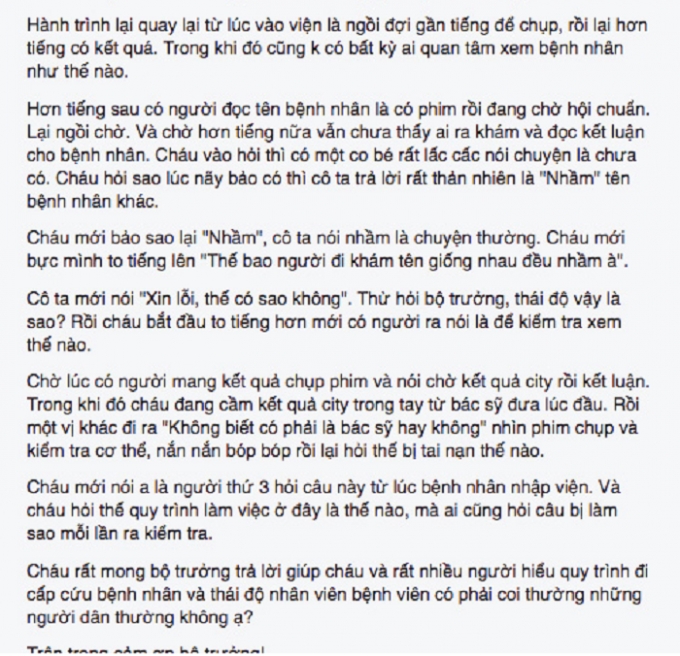To&agrave;n bộ bức t&acirc;m thư của nickname Nguyễn Cường gửi Bộ trưởng Y tế.(Nguồn Facebook).