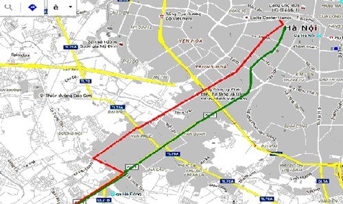 Hướng tuyến của BRT v&agrave; đường sắt C&aacute;t Linh - H&agrave; Đ&ocirc;ng. Ảnh: Sỹ Lực.