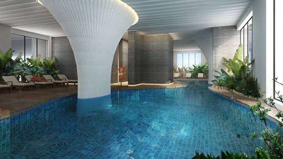 Dự &aacute;n Ecolife Capitol thiết kế bể bơi nước mặn bốn m&ugrave;a tại tầng 5 của dự &aacute;n.