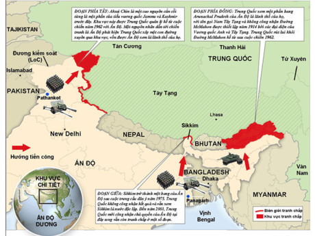 Bi&ecirc;n giới tranh chấp giữa Ấn Độ v&agrave; Trung Quốc