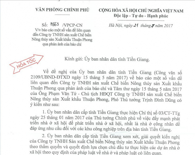 C&ocirc;ng văn &ldquo;hỏa tốc&rdquo; số 7663/VPCP-CN của Văn Ph&ograve;ng Ch&iacute;nh Phủ.