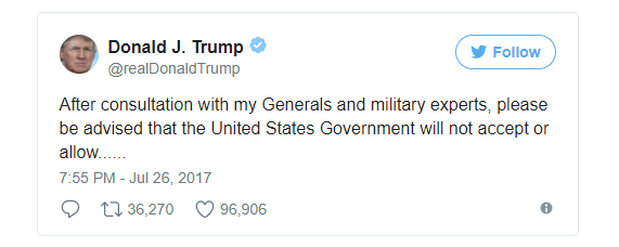 D&ograve;ng tweet lấp lửng của Tổng thống Mỹ Donald Trump về một kế hoạch qu&acirc;n sự. (Ảnh: Twitter)