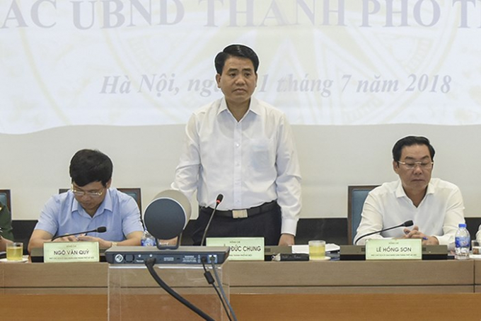 Chủ tịch UBND TP Nguyễn Đức Chung ph&aacute;t biểu kết luận phi&ecirc;n họp.