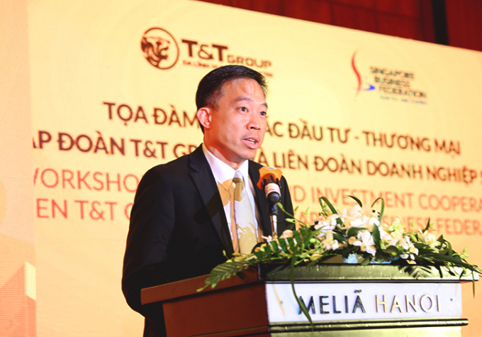 Ông PNG Cheong Boon – Tổng Giám đốc điều hành – Cơ quan Phát triển Doanh nghiệp Singapore phát biểu tại buổi Tọa đàm.