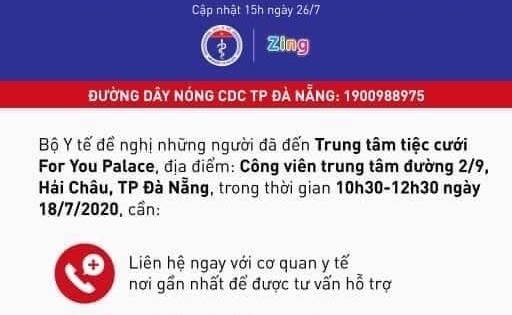 Bộ Y tế phát thông báo khẩn số 15, truy tìm người đi ăn tiệc cưới tại For You Palace Đà Nẵng