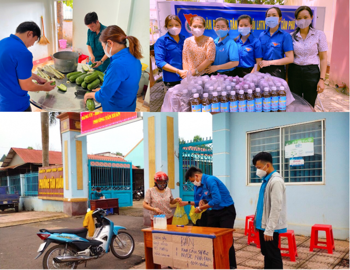 Các bạn trẻ hai phường Tân Xuân và Tân Phú chung tay nấu nước nha đam và nước bí đao, bán tại UBND phường và “ship” cho khách để tạo quỹ phòng chống Covid-19