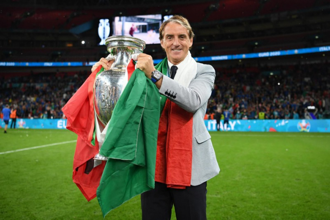 HLV Mancini với chiếc Cup vô địch EURO 2020.