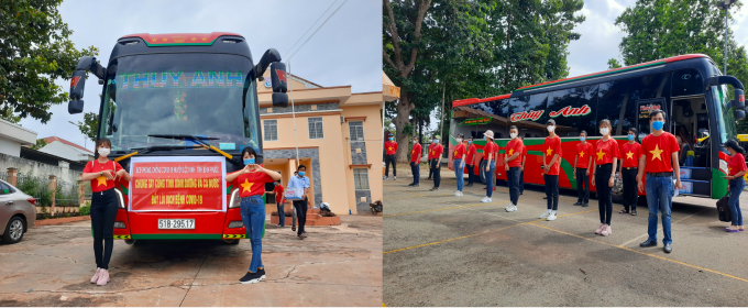 “Chuyến xe nghĩa tình” đưa 64 tình nguyện viên đầy sức trẻ từ huyện Lộc Ninh (Bình Phước) hăm hở lên đường hỗ trợ vùng dịch Bình Dương