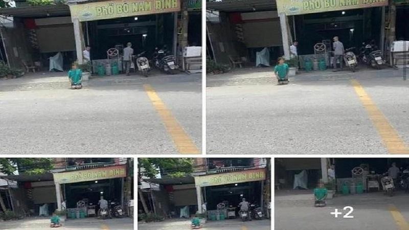 Hình ảnh bé gái quỳ trên đường được đăng tải lên mạng xã hội. Ảnh chụp màn hình.