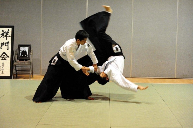 Hình ảnh trong một buổi tập luyện võ aikido.