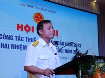 Ông Nguyễn Văn Công - Cục trưởng Cục thuế phát biểu khai mạc hội nghị 6 tháng đầu năm.