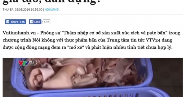 VTV24 khiếu nại Infonet, Dân Việt, Đại Đoàn Kết về vụ đưa tin VTV dàn dựng phóng sự pate, xúc xích bẩn