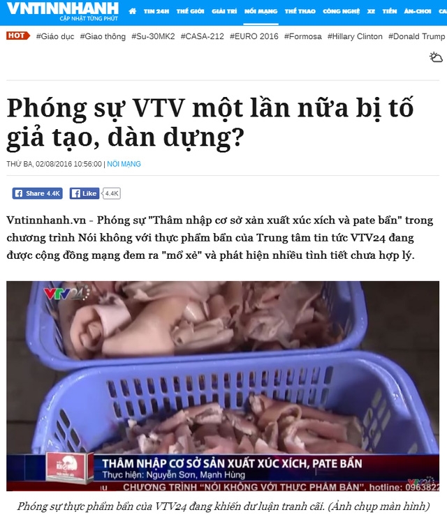 VTV24 khiếu nại Infonet, D&acirc;n Việt, Đại Đo&agrave;n Kết về vụ đưa tin VTV d&agrave;n dựng ph&oacute;ng sự pate, x&uacute;c x&iacute;ch bẩn