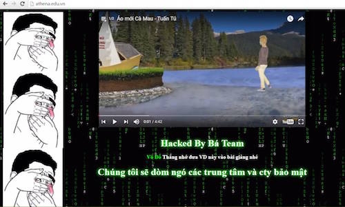 Giao diện của trang athena.edu.vn khi bị hacker tấn c&ocirc;ng.
