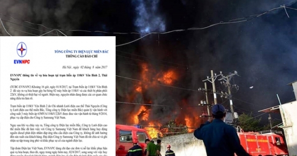 Tổng công ty Điện lực miền Bắc lên tiếng sau sự cố cháy trạm biến áp gần nhà máy Samsung Thái Nguyên