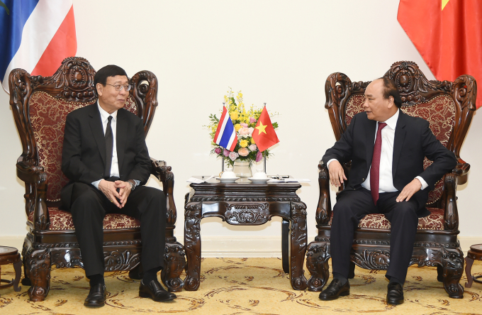 Thủ tướng Nguyễn Xu&acirc;n Ph&uacute;c tiếp Chủ tịch Hội đồng Lập ph&aacute;p Quốc gia Vương quốc Th&aacute;i Lan Pornpetch Wichitcholchai.