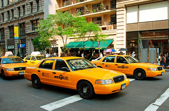 Taxi ở Mỹ được phủ chung một m&agrave;u v&agrave;ng.