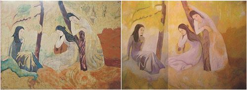 Bức tranh Vườn chuối của Nguyễn Sáng khó phân biệt thật giả với 2 phiên bản do hai đơn vị sở hữu