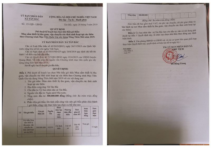 Quyết định phê duyệt kế hoạch lựa chọn nhà thầu, gói thầu của UBND xã Tân Bắc.