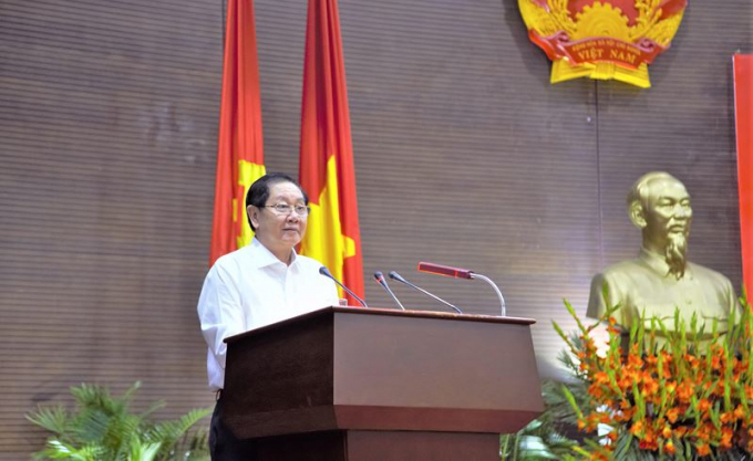 Bộ trưởng Bộ Nội vụ Lê Vĩnh Tân phát biểu tại hội nghị.