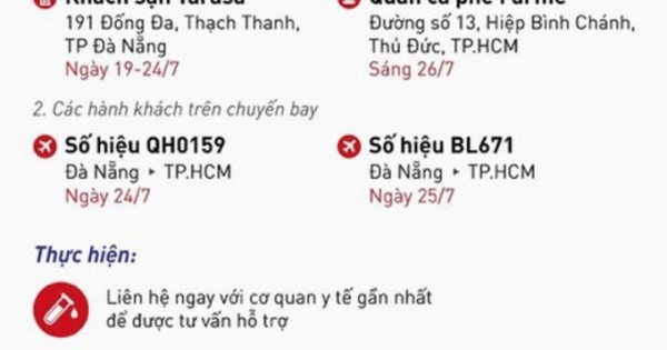 Bộ Y tế truy tìm người trên 2 chuyến bay và 2 địa điểm tại Đà Nẵng và TP HCM