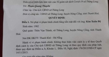 Thanh Hóa: Xử phạt người từ Đà Nẵng về quê không chịu cách ly tại nhà