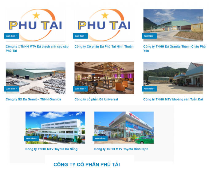 Một số công ty con của Công ty CP Phú Tài.