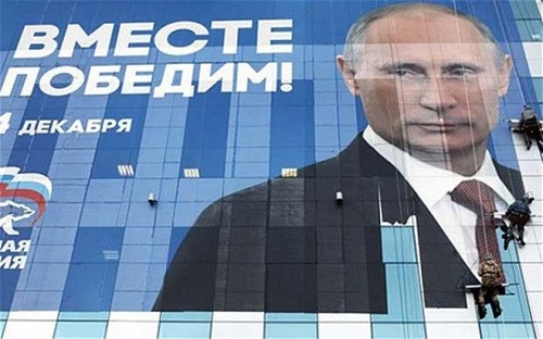 Đảng nước Nga thống nhất sử dụng h&igrave;nh ảnh của Tổng thống Putin trong chiến dịch tranh cử. (Ảnh: Reuters)