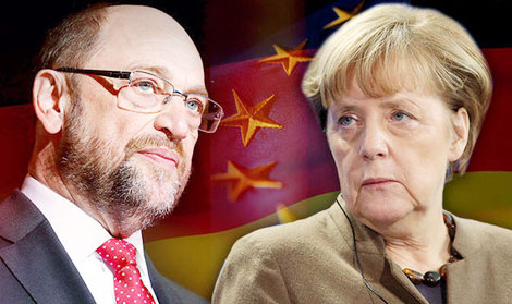ỷ lệ ủng hộ d&agrave;nh cho Thủ tướng Merkel (phải) l&agrave; 49% bỏ xa tỷ lệ ủng hộ d&agrave;nh cho &ocirc;ng Schulz (tr&aacute;i) với 29%